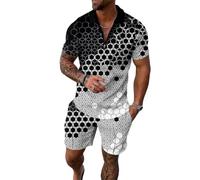WFIAOUESS Men's Short Sets Outfits 2 Piece Summer Tracksuit Short Sleeve Zip Polo Shirt and Shorts Set Casual Beach Outfits, B1, XXXL