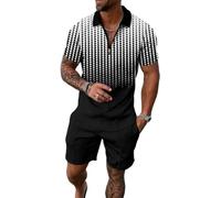 WFIAOUESS Men's Short Sets Outfits 2 Piece Summer Tracksuit Short Sleeve Zip Polo Shirt and Shorts Set Casual Beach Outfits, B9, XL