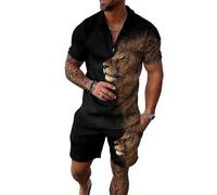 WFIAOUESS Men's Short Sets Outfits 2 Piece Summer Tracksuit Short Sleeve Zip Polo Shirt and Shorts Set Casual Beach Outfits, B2, Large