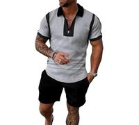 WFIAOUESS Men's Short Sets Outfits 2 Piece Summer Tracksuit Short Sleeve Zip Polo Shirt and Shorts Set Casual Beach Outfits, B12, XXXL