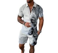 WFIAOUESS Men's Short Sets Outfits 2 Piece Summer Tracksuit Short Sleeve Zip Polo Shirt and Shorts Set Casual Beach Outfits, B15, XXXL