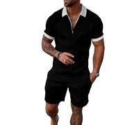 WFIAOUESS Men's Short Sets Outfits 2 Piece Summer Tracksuit Short Sleeve Zip Polo Shirt and Shorts Set Casual Beach Outfits, B4, XXXL