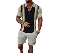 WFIAOUESS Men's Short Sets Outfits 2 Piece Summer Tracksuit Short Sleeve Zip Polo Shirt and Shorts Set Casual Beach Outfits, B8, S