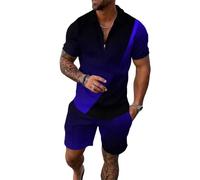 WFIAOUESS Men's Short Sets Outfits 2 Piece Summer Tracksuit Short Sleeve Zip Polo Shirt and Shorts Set Casual Beach Outfits, B17, XL