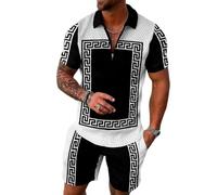 WFIAOUESS Men's Short Sets Outfits 2 Piece Summer Tracksuit Short Sleeve Zip Polo Shirt and Shorts Set Casual Beach Outfits, B39, XL