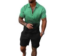 WFIAOUESS Men's Short Sets Outfits 2 Piece Summer Tracksuit Short Sleeve Zip Polo Shirt and Shorts Set Casual Beach Outfits, B6, Medium