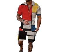 WFIAOUESS Men's Short Sets Outfits 2 Piece Summer Tracksuit Short Sleeve Zip Polo Shirt and Shorts Set Casual Beach Outfits, B11, Medium