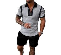 WFIAOUESS Men's Short Sets Outfits 2 Piece Summer Tracksuit Short Sleeve Zip Polo Shirt and Shorts Set Casual Beach Outfits, B12, XXXL