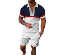 WFIAOUESS Men's Short Sets Outfits 2 Piece Summer Tracksuit Short Sleeve Zip Polo Shirt and Shorts Set Casual Beach Outfits, B36, XXL