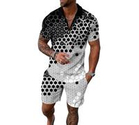 WFIAOUESS Men's Short Sets Outfits 2 Piece Summer Tracksuit Short Sleeve Zip Polo Shirt and Shorts Set Casual Beach Outfits, B1, S