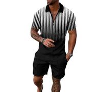 WFIAOUESS Men's Short Sets Outfits 2 Piece Summer Tracksuit Short Sleeve Zip Polo Shirt and Shorts Set Casual Beach Outfits, B9, XL