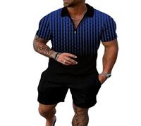 WFIAOUESS Men's Short Sets Outfits 2 Piece Summer Tracksuit Short Sleeve Zip Polo Shirt and Shorts Set Casual Beach Outfits, B32, XL