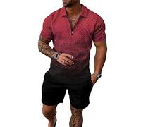WFIAOUESS Men's Short Sets Outfits 2 Piece Summer Tracksuit Short Sleeve Zip Polo Shirt and Shorts Set Casual Beach Outfits, B23, XXXL