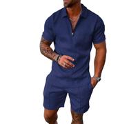 WFIAOUESS Men's Short Sets Outfits 2 Piece Summer Tracksuit Short Sleeve Zip Polo Shirt and Shorts Set Casual Beach Outfits, A5, XL