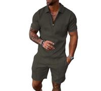 WFIAOUESS Men's Short Sets Outfits 2 Piece Summer Tracksuit Short Sleeve Zip Polo Shirt and Shorts Set Casual Beach Outfits, A4, XXXL