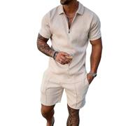 WFIAOUESS Men's Short Sets Outfits 2 Piece Summer Tracksuit Short Sleeve Zip Polo Shirt and Shorts Set Casual Beach Outfits, A1, XL
