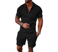 WFIAOUESS Men's Short Sets Outfits 2 Piece Summer Tracksuit Short Sleeve Zip Polo Shirt and Shorts Set Casual Beach Outfits, A2, Large