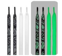 WFJ Glow In The Dark Shoe Laces Luminous All Sports Thick Flat Laces for Sneakers Fluorescent Shoestrings, Black With Glow Symbols + Glow White, 120