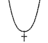 WFJ Men's Gemstone Beaded Crystal Necklace Cross Necklace for Men Tiger Eye, Obsidian, Lava Stones Rosary Beads Religious Jewelry Catholic Gifts, L, Crystal, Tigers Eye