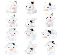 WFKKMEQ 12 PCS Mini Cow Figurines, Tiny Resin Luminous Animals Miniature Resin Figures Cute Cow Figures Little Figures Animal DIY Crafts for Fairy Garden Landscape Home Dollhouse Decor Party