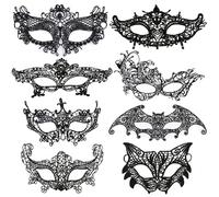 WFKKMEQ 8 Pcs Masquerade Masks for Women, Venetian Half Face Mask, Black Lace Mask Venetian Masquerade Party Costume Party Halloween Carnival Fit for Adults