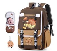 WFKKMEQ Capybara Backpack for Children's, Capybara School Bag with Stationery Set Pencil Case Ornaments Cartoon School Backpack Adjustable Rucksack Toddler Daypack for Kids