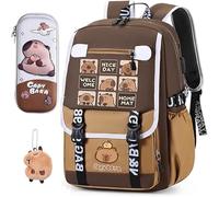 WFKKMEQ Capybara Backpack for Children's, Capybara School Bag with Stationery Set Pencil Case Ornaments Badges Cards Adjustable Rucksack Cartoon School Backpack Toddler Daypack for Kids