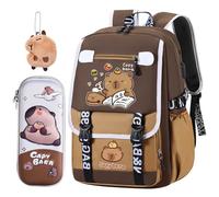 WFKKMEQ Capybara Backpack for Children's, Capybara School Bag with Stationery Set Pencil Case Ornaments Badges Cards Adjustable Rucksack Cartoon Toddler Backpack School Daypack for Kids