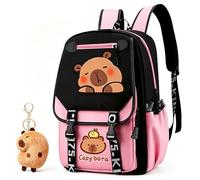WFKKMEQ Capybara Backpack, Rucksack Children's Schoolbag with Ornaments Cartoon Daypack School Bag Lightweight Rucksack Travel Bag Nursery Book Bags Toddler Backpack Casual Daypack for Kids(Pink)