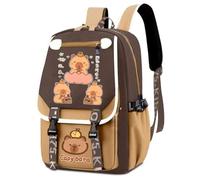 WFKKMEQ Capybara Backpack, School Bag, Children's Backpack, Cartoon Backpacks, School Backpack, Lightweight Leisure Bookbag, Daypack, Bags, Double Shoulder Bag for Children (Brown) (D)
