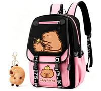 WFKKMEQ Capybara Backpack, Schoolbag Children's Rucksack with Ornaments Cartoon School Bag Daypack Lightweight Rucksack Travel Bags Nursery Book Bag Toddler Backpack Casual Daypack for Kids(Pink)