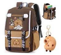 WFKKMEQ Capybara Backpack, Schoolbag Children's Rucksack with Ornaments Cartoon School Bag Daypack Lightweight Rucksack Travel Bags Nursery Book Bags Toddler Backpack Casual Daypack for Kids(Brown)