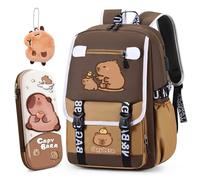 WFKKMEQ Capybara Backpacks, Children's Rucksack with Capybara Pencil Case Keychain Cartoon Schoolbag Lightweight Rucksack Travel Bag Nursery Book Bag Toddler Backpack Casual Daypack for Kid