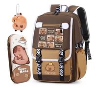 WFKKMEQ Capybara Backpacks, Children's Rucksack with Capybara Pencil Case Keychain Cartoon Schoolbag Lightweight Rucksack Travel Bag Nursery Book Bag Toddler Backpack Casual Daypack for Kids