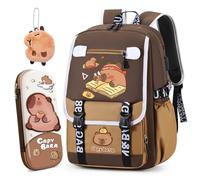WFKKMEQ Capybara Backpacks, Children's Rucksack with Capybara Pencil Case Keychain Cartoon Schoolbag Lightweight Rucksack Travel Bag Nursery Book Bag Casual Daypack Toddler Backpack for Kid