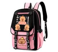WFKKMEQ Capybara Children's Backpack, Backpacks School Bag Cartoon Backpack School Backpack Lightweight Leisure Book Bag Daypack Bags Double Shoulder Bag for Children (Pink) (D)
