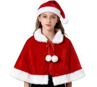 WFKKMEQ Christmas Cape Short, Xmas Cloak and Hat, Santa Shawl Cloak and Hat Costume Santa Claus, Cape Red Christmas Costume Winter Outwear for Women Ladies Girls