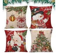 WFKKMEQ Christmas Cushion Covers Set, 4PCS Santa Claus Decorations Pillow Cases Sofa Couch Pillowcases Winter Xmas Decorative Pillow Case CoverHoliday Decor Cushion Case Sofa Couch Living Room Home