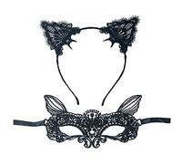 WFKKMEQ Fox Cat Ears Headband and Cat Mask for Women, Lace Masquerade Cosplay Costume Woman Accessories Make Fancy Dress Party Favors Masquerade Masks Costume for Venetian, Carnival, Party Cosplay