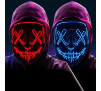 WFKKMEQ Halloween Mask, 2PCS LED Masks Light up Mask Cosplay Masquerade Masks Halloween Costumes Accessories LED Face Costume for Men Women Carnival, Masquerade
