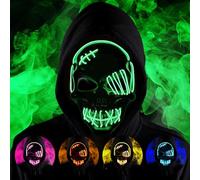 WFKKMEQ Halloween Masks, Halloween Skull Mask, Scary LED Halloween Mask, Light up Cosplay, LED Rave Face Mask Costume 3 Lighting Modes, Anonymous Neon Halloween Gifts (Emerald Green)