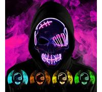 WFKKMEQ Halloween Masks, Halloween Skull Mask, Scary LED Halloween Mask, Light up Cosplay, LED Rave Face Mask Costume 3 Lighting Modes, Anonymous Neon Halloween Gifts (Purple)