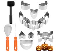 WFKKMEQ Halloween Pumpkin Carving Kit, 13PCS Pumpkin Sculpting Set with Stencils and Tools Stainless Steel Templates DIY Pumpkins Carving Cookie Cutters Tool Halloween Decoration for Kids and Adults
