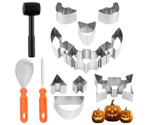 WFKKMEQ Halloween Pumpkin Carving Kit, 13PCS Pumpkin Sculpting Set with Stencils and Tools Stainless Steel Templates DIY Pumpkins Carving Cookie Cutters Tool Halloween Decoration for Kids and Adults