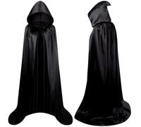 WFKKMEQ Halloween Vampire Hooded Cloak, Black Hooded Cloak Vampire Cape, Cape for Halloween Christmas Masquerade Cosplay Accessories, Adult Kids Fancy Dress Costume - 150 cm