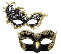WFKKMEQ Masquerade Mask Couples Set, 2PCS Venetian Party Mask Masque Costume Dress Party Accessories Cosplay Venetian Masks Fancy Dress Accessories for Masquerade Venetian Carnival Dress(Gold)