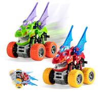 WFKKMEQ Monster Truck Car Toy, 2PCS Dinosaur Play Vehicles with Lightning Pull Back Car Toys Rotation Off-road Friction Powered Vehicle Toy Trucks Vehicles Truck Cars for Kids