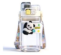 WFKKMEQ Panda Water Bottle with Straw, Panda Drinking Bottle Water Bottle Large Capacity Plastic Bottles Adjustable Strap Double Drinking Leakproof Sports Bottles for Travel School (520ML) Cowboy