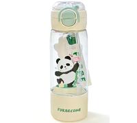 WFKKMEQ Panda Water Bottle with Straw, Panda Drinking Bottle Water Bottle Plastic Bottles with Straw and Adjustable Strap Double Drinking Leakproof Sports Bottles for School (580ML) Animal set