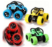 WFKKMEQ Pull Back Car Toys, Monster Trucks, Pull Back Car Toys 360° Rotation Off-road Friction Powered Vehicle Toy for 3-14 Year Old Boys Girls Kids, Birthday Gift -4pcs